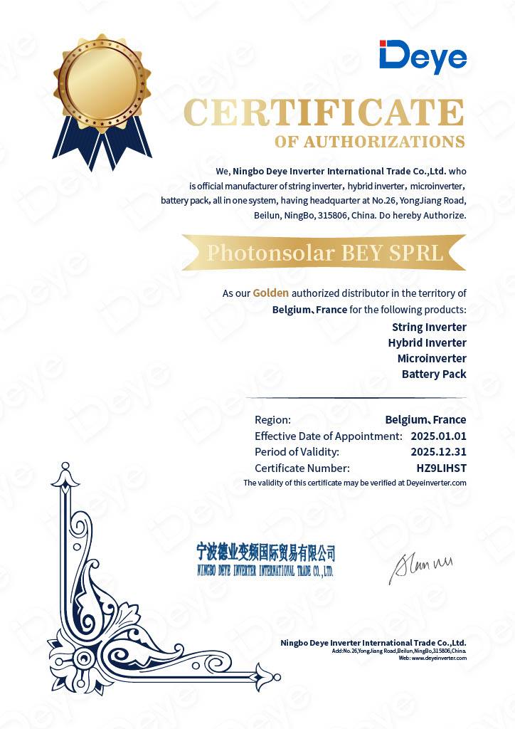 Certification Deye PhotonSolar Belgique