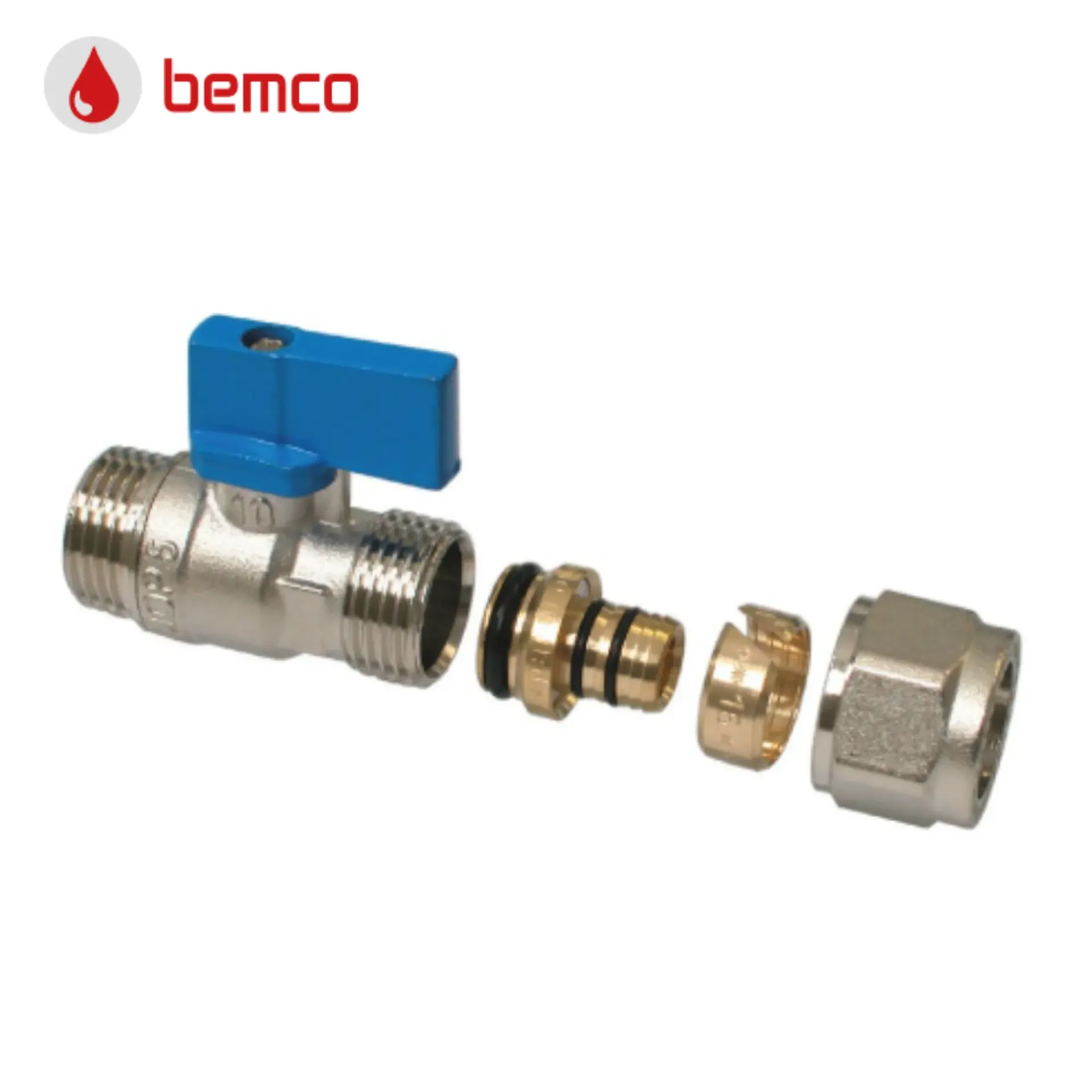 [BEVBRM1216] BEMCO MINI VANNE BLEU AVEC RACCORD MECANIQUE 1/2M
