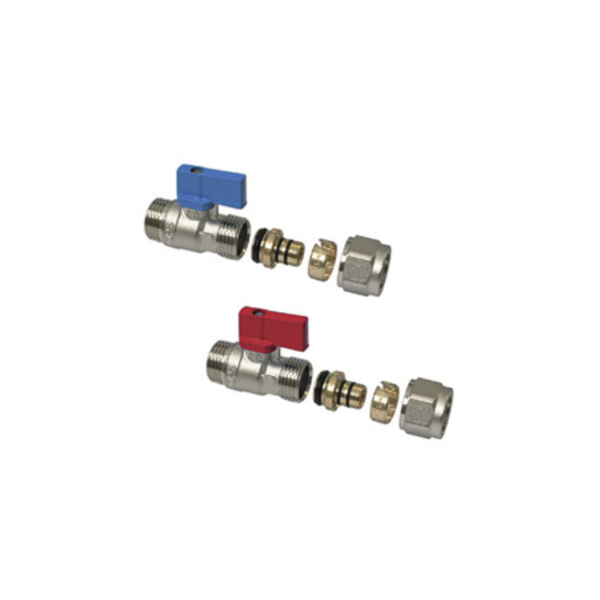 Mini vanne d’arrêt avec raccord 1/2 MF Bleu/Rouge